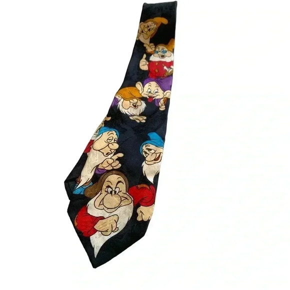 Disney textured Black, 100% silk tie with  the seven dwarfs - Picture 1 of 4